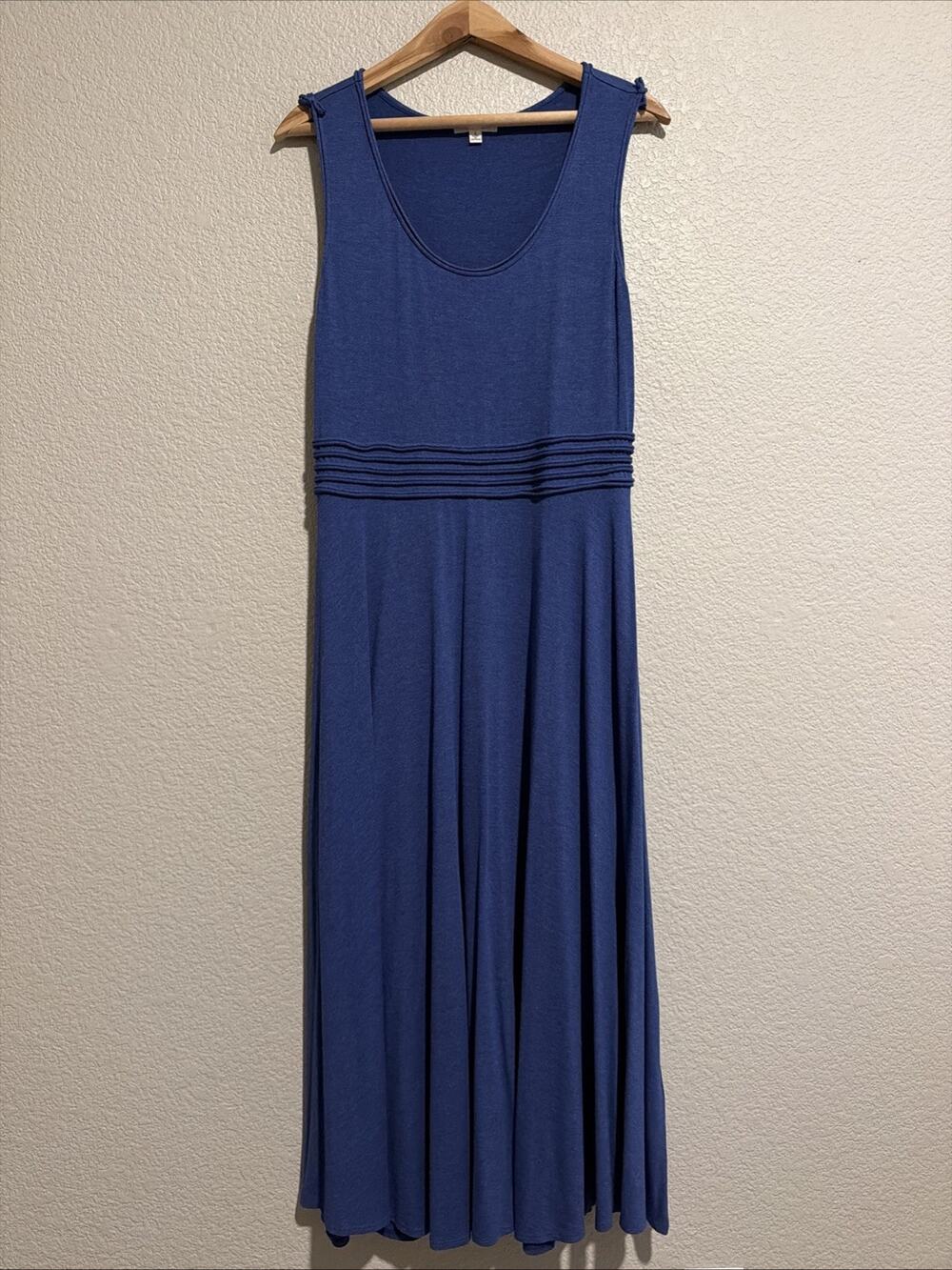 Max Studio Maxi Tank Dress Resort Boho Coastal European Cottage Blue Stretch L